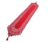 HomeVortex Mesa de encaje floral para camino, tela de satén tejida a mano con borde de borlas, tela ovalada blanca roja para decoración del hogar de bodas, fiestas (blanco)