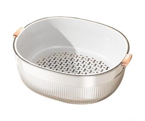 HomeVortex Moderno contenedor de drenaje de fregadero de doble nivel, colador de frutas y verduras de gran capacidad de 6 L con almacenamiento de agua inferior, cesta de lavado de cocina de PET segura