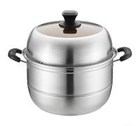 HomeVortex Olla de vapor de acero inoxidable extra gruesa no magnética, cocina multicapa estilo coreano con tapa de vidrio para estufas de gas e inducción