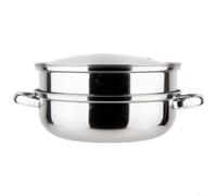 HomeVortex Olla de vapor gruesa de acero inoxidable 304 de doble capa para estufas de inducción eléctricas de gas, recipiente de cocina de calentamiento rápido con rejillas de dos niveles, plateado