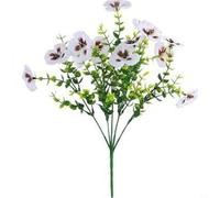 HomeVortex Orquídea artificial realista de eucalipto mariposa, tallo de pensamiento falso de 7 puntas, para decoración del hogar de boda, arreglo floral de plástico en blanco, amarillo y morado