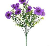 HomeVortex Orquídea artificial realista de eucalipto mariposa, tallo de pensamiento falso de 7 puntas, para decoración del hogar de boda, arreglo floral de plástico en blanco, amarillo y morado