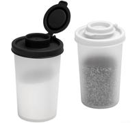 HomeVortex Paquete de 2 saleros y pimenteros reutilizables grandes, recipientes herméticos para especias, para acampar y comidas, condimentos de plástico semitransparente