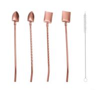 HomeVortex Paquete de 4 cucharas reutilizables de acero inoxidable 304, con cepillo de limpieza, pajitas de metal multifuncionales, para batidos, té, café, aptas para lavavajillas, oro rosa (oro rosa)