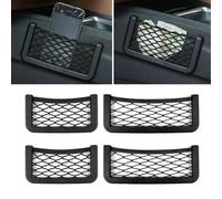 HomeVortex Paquete de 4 redes de almacenamiento laterales de nailon elástico para coche, bolsillos traseros de asiento de cinta de doble cara, con 2, pequeños y 2, organizadores grandes negros, para