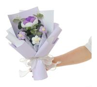 HomeVortex Ramo de rosas tejidas a mano, estilo coreano, arreglos florales artificiales en bolsa, decoración eterna para cumpleaños, San Valentín, aniversario, inauguración de la casa, azul, rosa