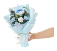 HomeVortex Ramo de rosas tejidas a mano, estilo coreano, arreglos florales artificiales en bolsa, decoración eterna para cumpleaños, San Valentín, aniversario, inauguración de la casa, azul, rosa
