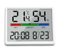 HomeVortex Reloj de pared digital multifuncional con pantalla LCD grande, monitor de humedad, formato 12/24H, escritorio con batería o reloj despertador colgante para el hogar (blanco)