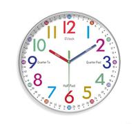 HomeVortex Reloj de pared silencioso para niños, reloj de cuarzo sin tictac de 10/12 pulgadas con diseño vibrante, para un fácil montaje, profesor de estudio para dormitorio, sala de juegos