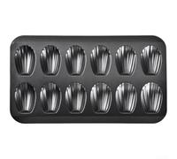 HomeVortex Sartén antiadherente para magdalenas, 12 cavidades de acero al carbono, para molde con acabado dorado champán para pasteles y pasteles en forma de concha (negro)