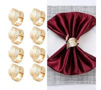 HomeVortex Servilleteros dorados, paquete de 8 servilleteros de aleación de metal resistentes al óxido con acabado brillante para bodas, vacaciones, decoración de mesa de cena, 1.77 pulgadas