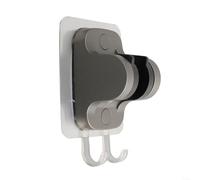 HomeVortex Soporte de cabezal de ducha sin perforación con gancho, soporte de base de ducha ABS de ángulo ajustable, soporte de montaje en pared sin agujeros para baño, negro (gris)
