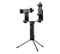 HomeVortex Soporte de teléfono de doble posición para transmisión en vivo, soporte de escritorio ABS con configuración de doble cámara para teléfonos móviles, portátil para estabilizador para redes