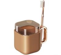 HomeVortex Soporte transparente para cepillos de dientes con asa, taza de baño moderna para almacenamiento y secado de cepillos de dientes, taza de enjuague dental de boca ancha para parejas