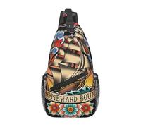 Homeward Bound - Bolsa de pecho tradicional con diseño de tatuaje y velero, con cremallera, bolsa de malla para oficina, multiestilo