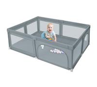Homewell 205 x 147 cm Parque Bebe con 50 bolas Oceánicas, Parque Bebé con Red Transpirable, Playpen, Zona de Juegos de Seguridad, Centro de Actividades con Puerta con Cremallera (Gris Oscuro)