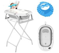 Homewell - Bañera plegable para bebé con soporte, bañera para bebé, con alfombra de baño y termometro, bañera de viaje, ideal para regalo de nacimiento de niña o niño, 82 x 42 x 22 cm (gris)