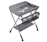 homewell Cambiador plegable para bebé, altura regulable, con ruedas y cinturón de seguridad, cambiador portátil, resistente al agua, carga máxima de 25 kg