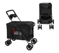 Homewell - Cochecito para perro plegable, cochecito de gato con ventana de red, correas y portavasos, cochecito para mascotas con gran carrito espacioso, hasta 20 kg, color negro