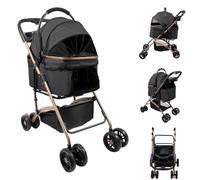 Homewell - Cochecito plegable para perro, cesta extraíble, cochecito de gato con ventana de red, correas y portavasos, cochecito para mascotas con gran carrito espacioso, hasta 20 kg, color negro