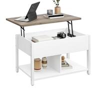 Homewell - Mesa baja elevable con almacenamiento, mesa de salón moderna industrial, mesa de café con estante y compartimento oculto, para salón, oficina, madera y metal (madera clara + blanca)