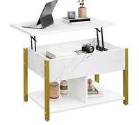 Homewell Mesa baja elevable con almacenamiento, mesa de salón moderna industrial, mesa de café con estante y compartimento oculto, para sala de estar, oficina, madera y metal (mármol + negro)