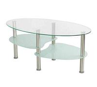 homewell - Mesa baja ovalada de cristal templado, mueble de salón de 3 niveles con marco de metal resistente, mesa para salón, dormitorio y oficina, 90 x 50 x 45 cm