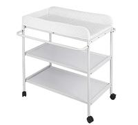 HOMEWELL - Mesa cambiador con ruedas, 3 compartimentos, colchón acolchado, mesa cambiador con estantes de almacenamiento, para recién nacidos, Max. 50 kg