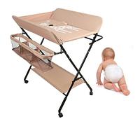 Homewell - Mesa cambiador plegable con cesta de almacenamiento, cambiador ajustable en altura, cinturón de seguridad y 4 ruedas con freno, para recién nacido y bebé, 80 x 66 x 92/95/98 cm