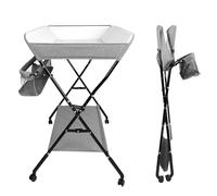 Homewell - Mesa cambiador plegable con ruedas, plegable, 4 ajustes en altura, mesa cambiador portátil con estantes de almacenamiento y regla de altura, para recién nacidos, 0-12 meses (gris)