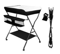 Homewell - Mesa cambiador plegable con ruedas, plegable, 4 ajustes en altura, mesa cambiador portátil con estantes de almacenamiento y regla de altura, para recién nacidos, 0-12 meses, color negro