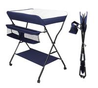 Homewell - Mesa cambiador plegable con ruedas, plegable, 4 ajustes en altura, mesa cambiador portátil con estantes de almacenamiento y regla de altura, para recién nacidos, 0-12 meses (azul marino)