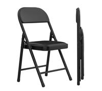 Homewell - Sillas tapizadas en piel sintética metálica, silla de visitante plegable, sillas de comedor portátil, silla de reunión, para cocina, oficina, salón, ahorro de espacio, color negro
