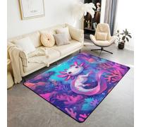 Homewish Alfombra 3D Axolotl de 100 x 150 cm - Acuarela Coral Algas Marinas Alfombra para sala de estar linda Salamandra Vida marina no se desprende, alfombra grande bajo el Mundo Submarino