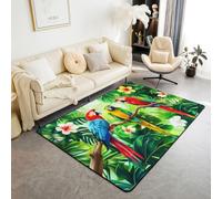 Homewish Alfombra 3D de 100 x 150 cm, diseño de pájaros tropicales, animales salvajes, alfombra hawaiana botánica que no se desprende, alfombra moderna con plantas tropicales grandes