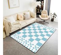 Homewish Alfombra a cuadros blancos y azules de 100 x 150 cm para dormitorio, alfombra geométrica de tablero de ajedrez, sala de estar, alfombra a cuadros que no se desprende, alfombra moderna de