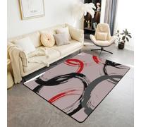 Homewish Alfombra abstracta roja de 150 x 200 cm, moderna alfombra geométrica negra y gris para sala de estar, alfombra contemporánea a rayas, no se desprende, arte único, alfombras grandes