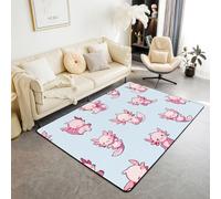 Homewish Alfombra azul de 100 x 150 cm para dormitorio, diseño de animales marinos de dibujos animados, para sala de estar, animales del océano pastel, alfombra grande Kawaii Chibi Axolotls