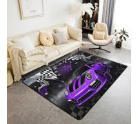 Homewish Alfombra con diseño de bandera de carreras, 150 x 200 cm, para coche, sala de estar, color negro y blanco, alfombra decorativa a cuadros, color morado, para salpicadero, deportes extremos