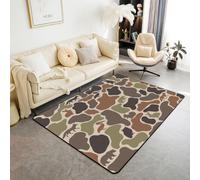 Homewish Alfombra con diseño de búho y oso de 100 x 150 cm para dormitorio, alfombra de camuflaje, sala de estar, ardilla, conejo, lobo, pelícano, estampado militar, no se desprende, alfombra marrón