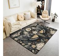 Homewish Alfombra con diseño de calavera de la muerte, 100 x 150 cm, diseño de calavera de azúcar, para sala de estar, flores botánicas, no se desprende, alfombra grande para todas las estaciones