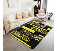 Homewish Alfombra con estampado de leopardo amarillo de 100 x 150 cm para dormitorio, sala de estar, moderna alfombra de suelo con diseño de guepardo de moda africana, alfombra grande con textura de
