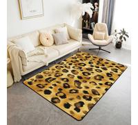 Homewish Alfombra con estampado de leopardo de 100 x 150 cm, alfombra de sala de estar con estampado de animales, color amarillo dorado, vida silvestre, guepardo, no se desprende, alfombra de arte