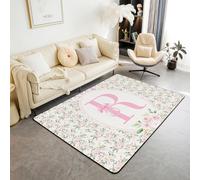 Homewish Alfombra con lazo de cinta de 100 x 150 cm para dormitorio, alfombra con letra R, para sala de estar, a la moda, con lazo rosa de ensueño, no se desprende, alfombra de princesa, coqueta