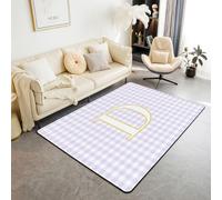 Homewish Alfombra con letra D inicial de 150 x 200 cm para dormitorio, sala de estar, alfombra moderna a cuadros geométricos morados, alfombra grande a cuadros de ajedrez, alfombra de cuadros no