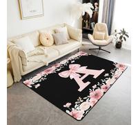 Homewish Alfombra con monograma inicial A, 150 x 200 cm, diseño floral primaveral para sala de estar, alfombra personalizada con lazo que no se desprende, alfombra grande estilo princesa de ensueño