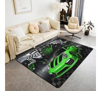 Homewish Alfombra de 100 x 150 cm con diseño de bandera de carreras, alfombra decorativa para coche, sala de estar, color negro y blanco, a cuadros, color verde, para salpicadero de velocidad fresca