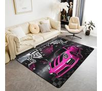 Homewish Alfombra de 100 x 150 cm con diseño de bandera de carreras, alfombra decorativa para coche, sala de estar, color negro y blanco, a cuadros, color rojo rosa, para salpicadero, deportes