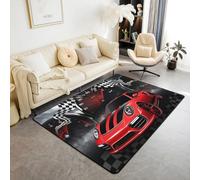 Homewish Alfombra de 100 x 150 cm, diseño de bandera de carreras, alfombra decorativa para coche, sala de estar, color negro y blanco, a cuadros, color rojo, para salpicadero, deportes extremos