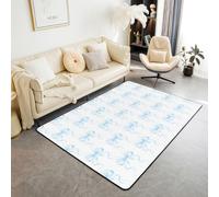 Homewish Alfombra de 100 x 150 cm, diseño geométrico a cuadros, para sala de estar, moño de princesa, no se desprende, color azul claro, minimalista, moño preparado, alfombras grandes